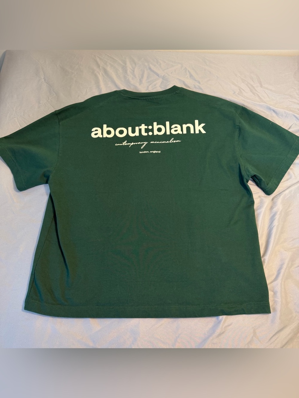 Men's Green About Blank Graphic T-Shirt size Large Cropped Fit Minimalist